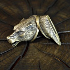 Juego WOLF único bronce macizo protector de dedos soporte y pomo para cuchillo personalizado