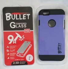 PURPLE BULLET HARD CELL PHONE CASE & IMPACT RESISTANT PROTECTIVE GLASS IPHONE6