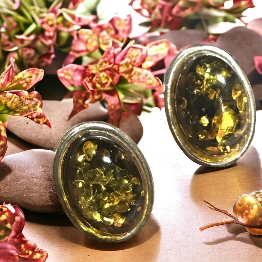 vintage sterling silver green amber clip on earrings eBay