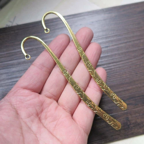 5 Stück Antik Gold Mit Öse Metall Lesezeichen - Rose Prägung 12cm