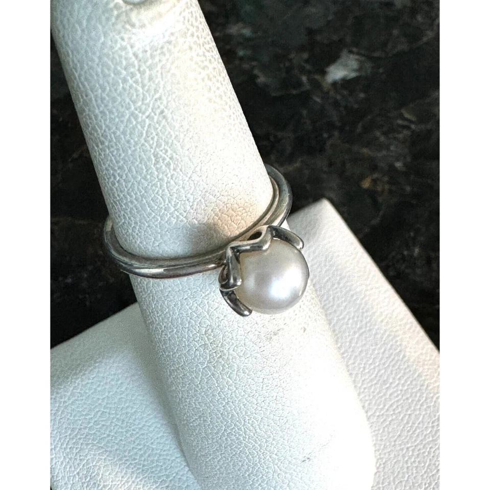 Anel Pandora 925 prata esterlina e pérola tamanho 5,25 céu - Imagem 4 de 4