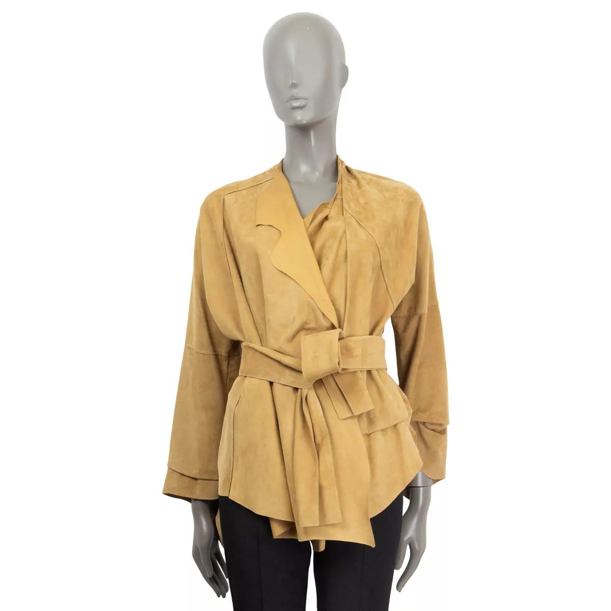 66382 auth LOEWE beige suede 2016 DRAPED BELTED Jacket 36 XS | eBay