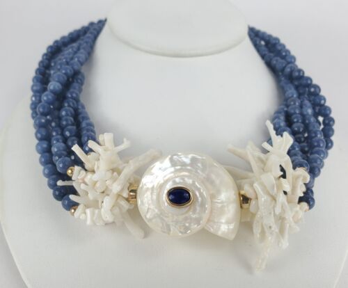 Helga Wagner Shell Coral Multi-Strand Costume Bead Necklace 18 1/2'' - Picture 3 of 7