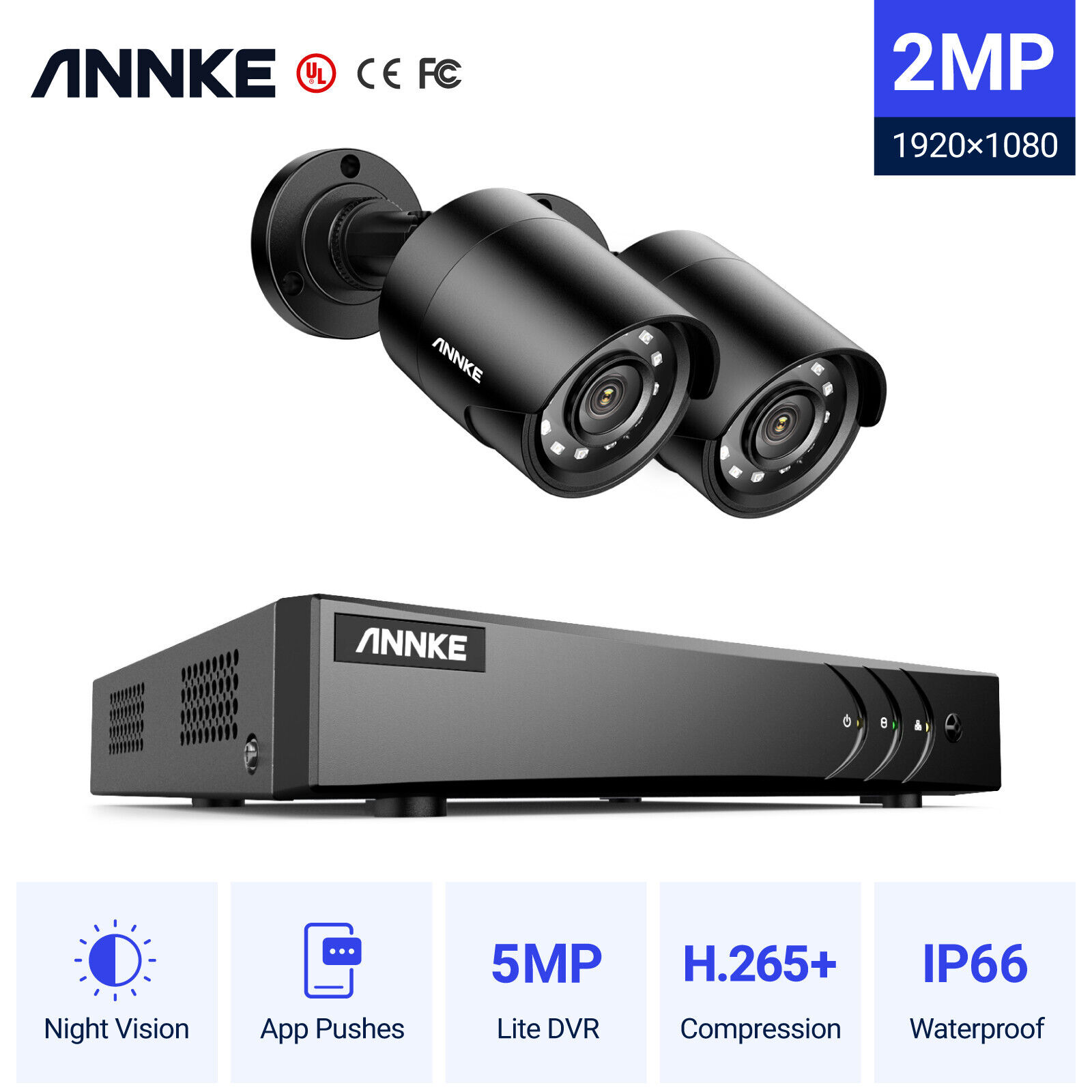 ANNKE 8CH 5MP Lite DVR HD 1080P CCTV Home Security Camera System IR Night Vision