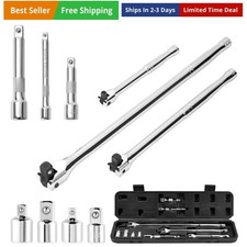 10 Piece Breaker Bar Set, 3/8" , 1/2" and 1/4" Drive, 180  Rotatable Head, 6'...