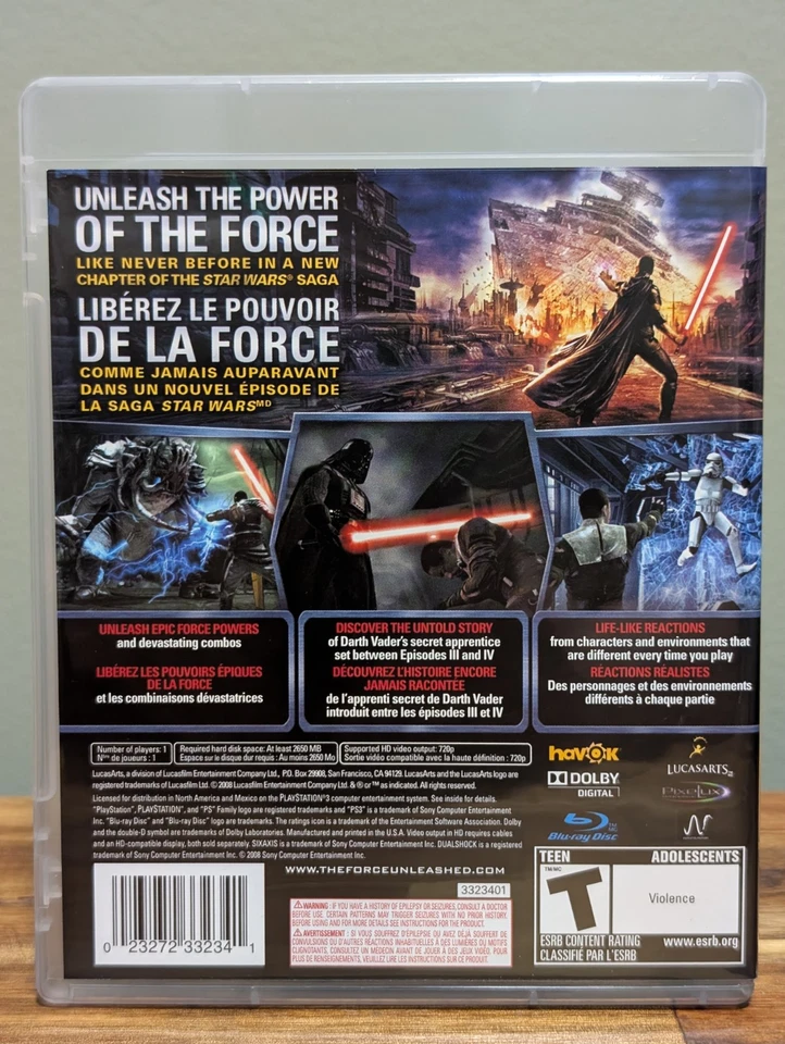 Star Wars: The Force Unleashed (Sony PlayStation 3)CIB - Tested - Near Mint Disc - Image 3 of 4