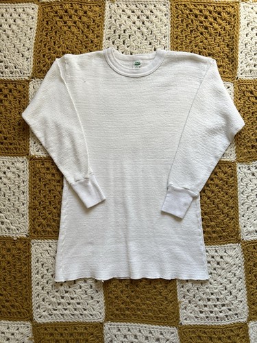 Vintage 70s Hanes Thermal Shirt L White Waffle Knit Blank - See Measurements - Picture 1 of 7