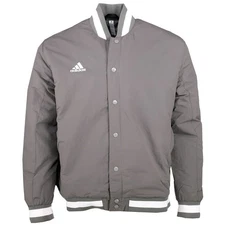 adidas Dugout Coaches Button Up Jacket Mens Grey Casual Athletic Outerwear FR637