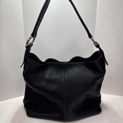 Talbots Pebbled Black Leather Hobo Shoulder Bag Purse Magnetic Closure