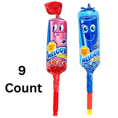 Chupa Chups Melody Pops 9 Count Whistle Lollipops Strawberry Blue Raspberry