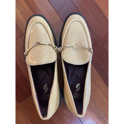 Franco Sarto Eda Patent Loafers Gold Horsebit Beige Yellow Classic Preppy Size 5