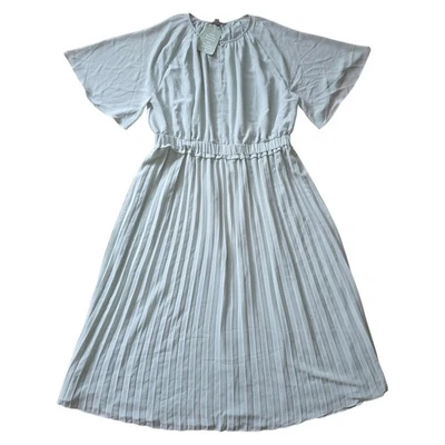 H&M Damen Midikleid Chiffon Plissee Kleid Gr XL Mintgrün Kurzarm NEU - Bild 1 von 2