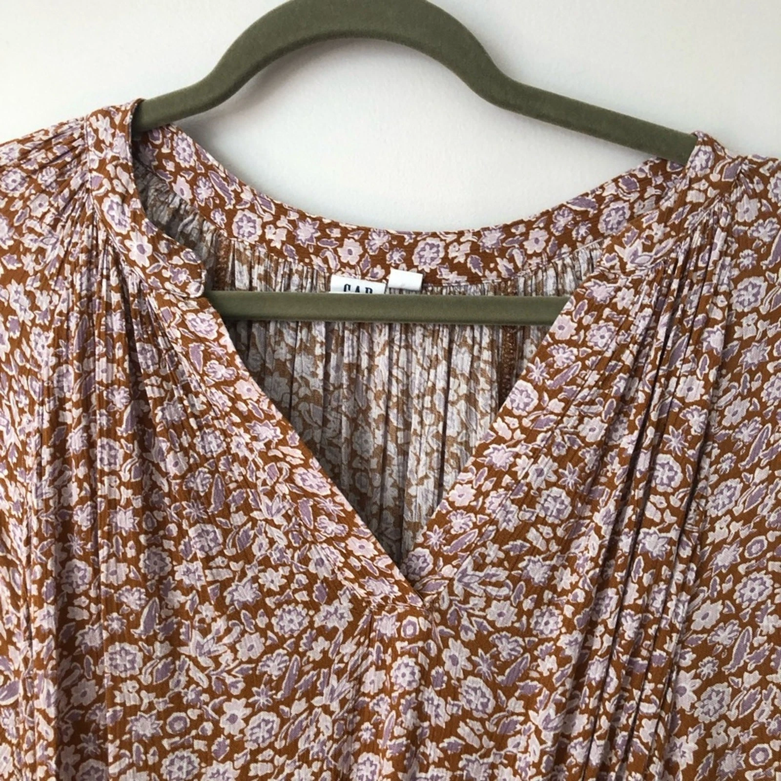 VETEMENTS Abito donna Gap scollo spacco midi Ditsy floreale cravatta vita marrone lavanda taglia XL