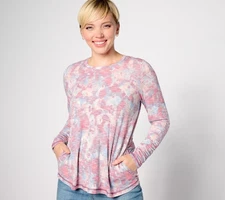 LOGO by Lori Goldstein Women's Top Plus Sz 3X Ruched Multi-colored A632683