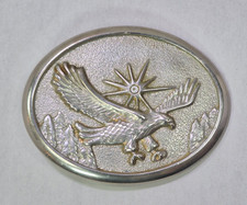 Silver Flying Bald Eagle Star Mountains Background Oval Belt Buckle