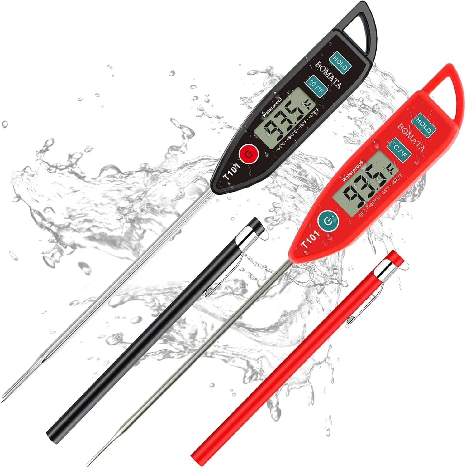 2 Pack Waterproof IPX7 Meat Thermometer Instant Read Food Thermometer W/ Long