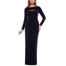 XSCAPE Purple Evening Gown Velvet Long Sleeve Cut Out Column Dress Size 18