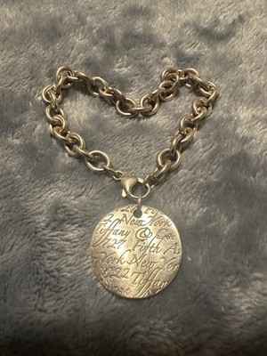 7,7'' Tiffany & Co Silber NY rund gewellt Adresse Notizen Anhänger Bettelkette Armband