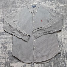Ralph Lauren Shirt Classic Fit Striped Long Sleeve Blue White Mens Size 16 1/2 L