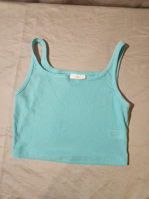 Colsie Women s Ribbed Knit Cropped Tank in Aqua Size Small