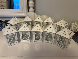 White Mini Lanterns -Metal & Glass