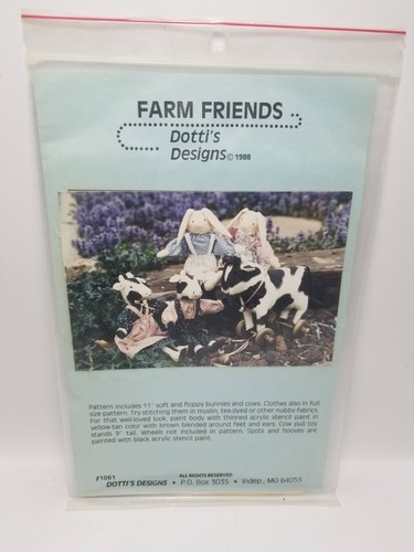 Farm Friends Sewing Pattern by Dotti's Designs - 11" Soft Bunnies & Cows - Picture 2 of 3