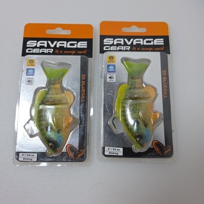 (2) Savage Gear 4'' 3D Bluegill 3/4 Oz Sinking Swimbaits Chartreuse Gill Lure Lot