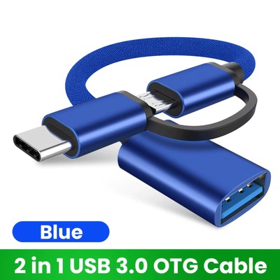 Type-C 2-in-1 Adapter Micro USB & USB 3.0 Female To USB-C Male Converter, Blue