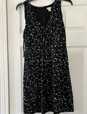 J.Crew Sz 2 Dress Painted Dots V-Neck Sleeveless Black Blue Green Printed C3871