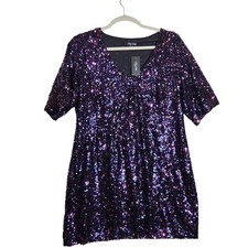 City Chic Sequin Glam Dress Rouge Purple Blue Iridescent V-Neck Plus Size XL 22