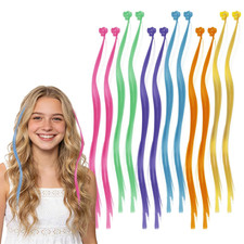24pc Colored Hair Extensions Clip In Rainbow Hair Accessories 13" Long 6 Colors