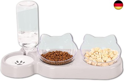  3-in-1 Cat Food Bowl and Water Bowl Set, Cat Bowl Set of 3, Double Cat Bowls 