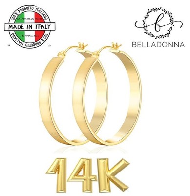 Italienische 14K Gold Spessa Creolen Grossa 35mm x 4mm Quadrat-Rand Motiv Italia