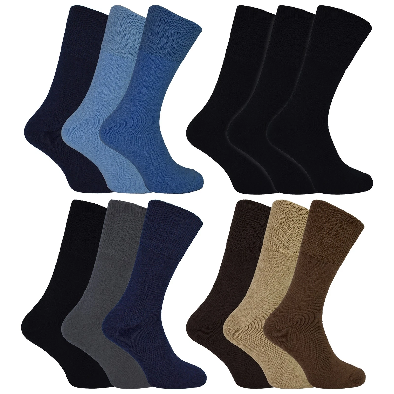 Mens Bamboo Thermal Socks by THMO , 3 Multi Pack Black Fluffy Inner Socks