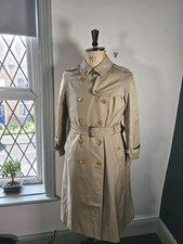 VTG 80's Burberry Trench Coat Womens UK 12-14 Petite Beige Double Breasted Large
