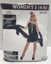 Womens S(4/6) Flapper Girl Black Roaring 20's Fringe Dress Up Halloween Costume