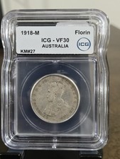 1918-M ICG VF35 Australia 1 Florin Silver Coin King George V