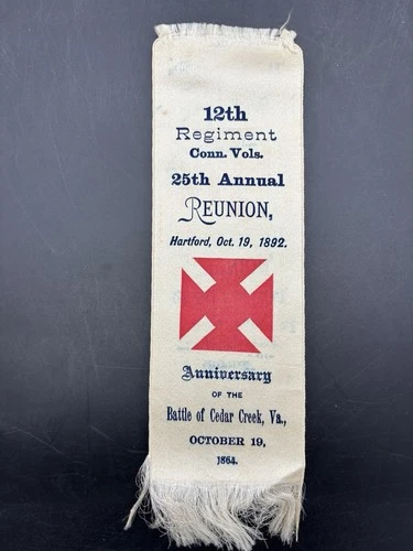 1892 Civil War Reunion Ribbon 12th Regiment Connecticut Battle Cedar Creek Virgi