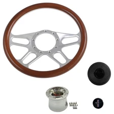 CJ Classics Steering Wheel Kit Walnut Half Wrapped 9-Bolt 14” 4-Spoke Plastic...