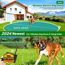 Wireless Dog Fence, Training Collar, Waterproof Rechargeable, Med Large