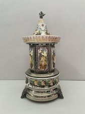 Reuge Capodimonte Porcelain Musical Lipstick Cigarette Carousel Music Box