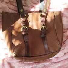 Coach Brown Pebbled Leather Shoulder Bag Zip Buckle Accent Gold Hardware