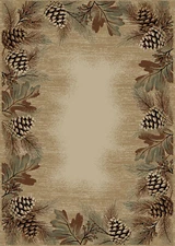 Pembroke Pines Area Rug Runner Lodge Cabin Open Pine Cone Border Antique Beige