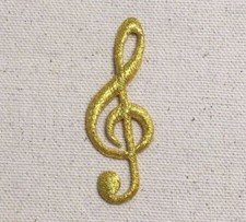 Gold - Treble G Clef Note/Cleft - Musical - Iron on Applique/Embroidered Patch