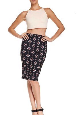 Get Rabate 14th  Union NEW Black Women Size Medium M Stretch Knit Printed Skirt DEAL 095