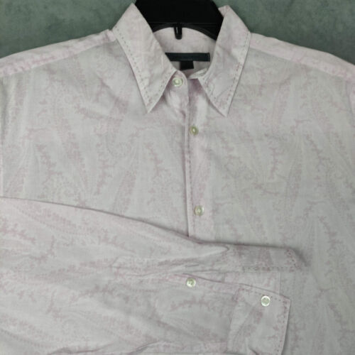 John Varvatos Shirt Mens Small Pink Paisley Button Up L/S Casual 100% Cotton - Afbeelding 1 van 11