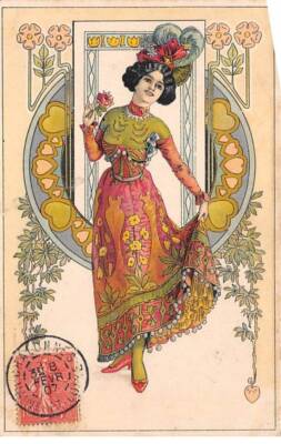 Illustrator - No. 92087 - Art Nouveau - Young woman holding a rose, holding her