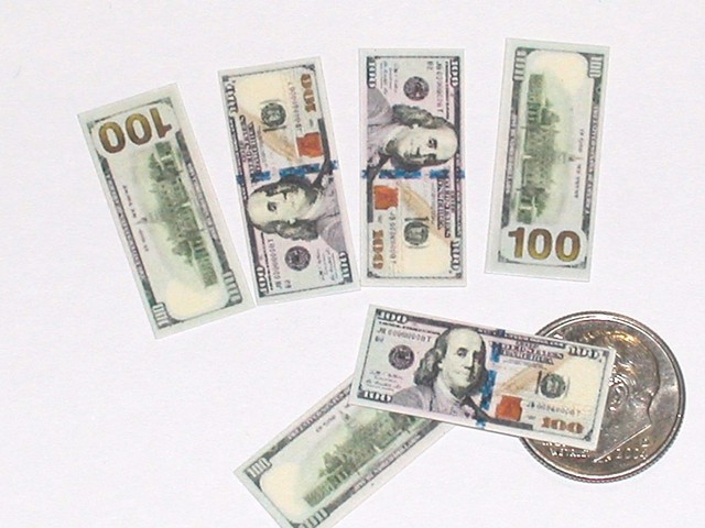 5pc miniature dollhouse barbie play money 500 lot hundreds cash 100