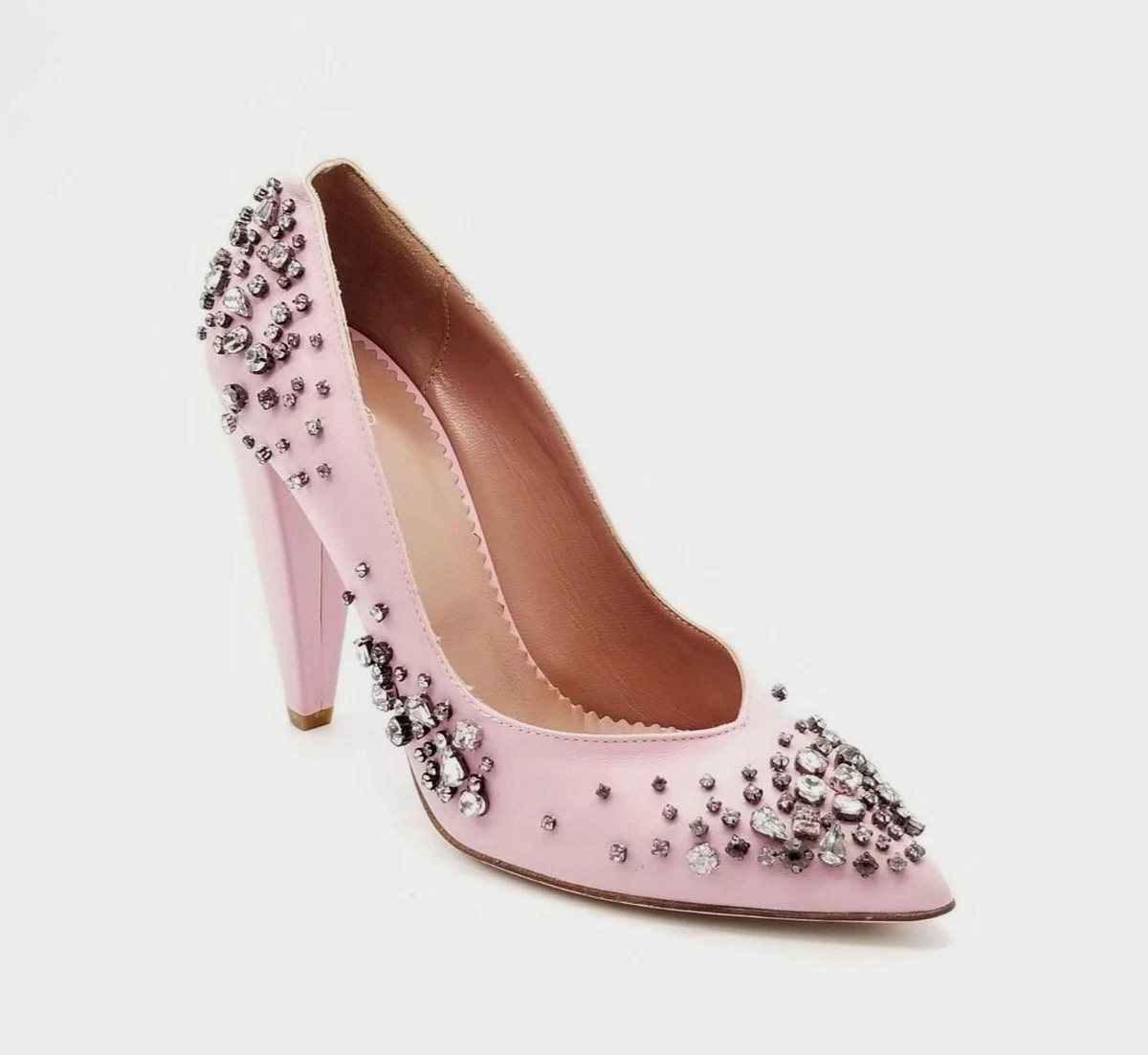 1070 Red Valentino Women Pink Leather Embellished Heels Pumps Shoes EU 37 US 7