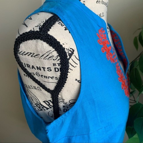 J. Crew Factory Sleeveless Embroidered Bib Top Blue Sz 4 - Picture 7 of 13
